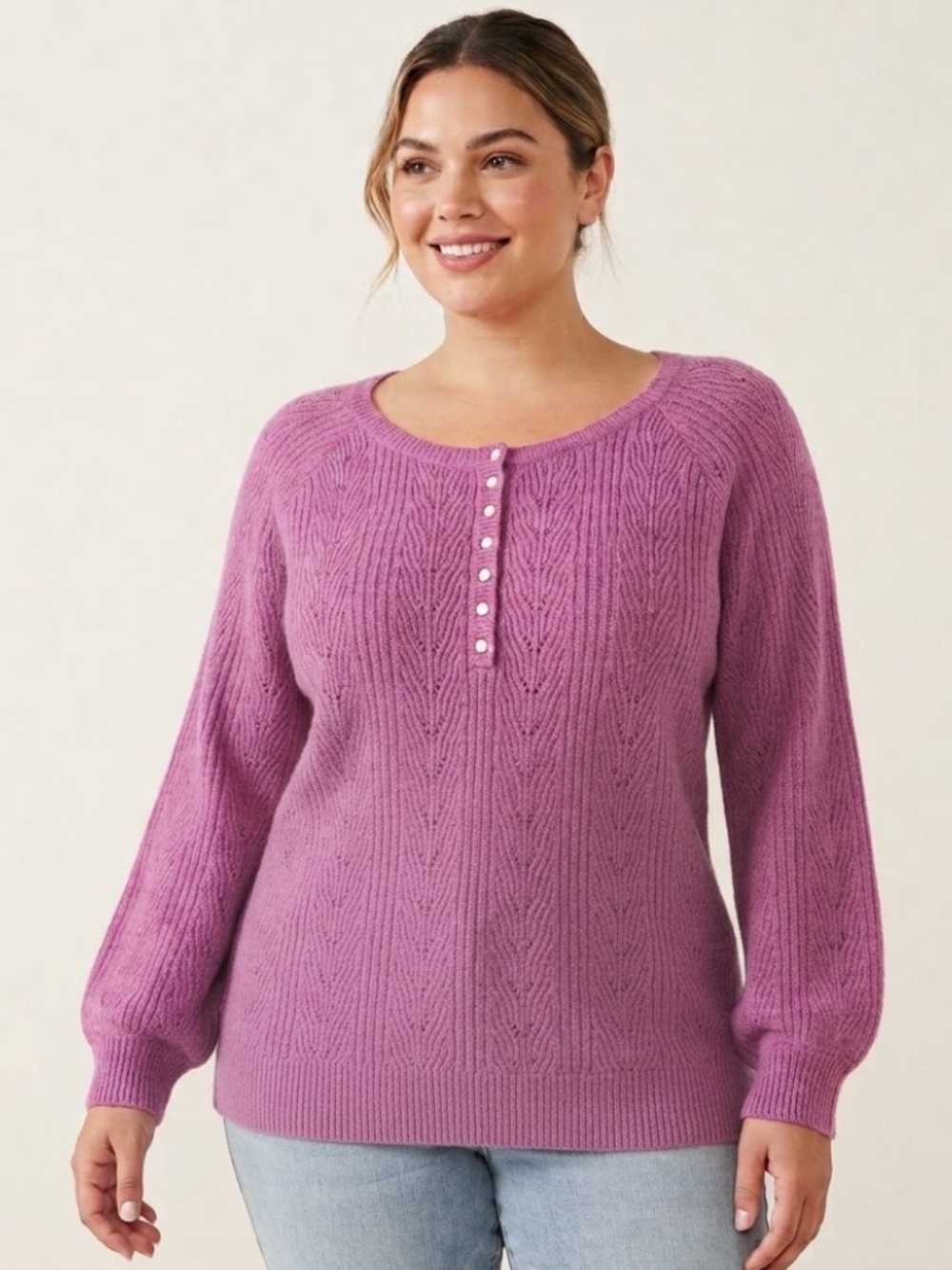 LC Lauren Conrad Lightweight Pointelle Knit Sweater Magenta Pink Size XL